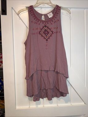 Knox Rose Dusty Mauve Embroidered Tiered Tank